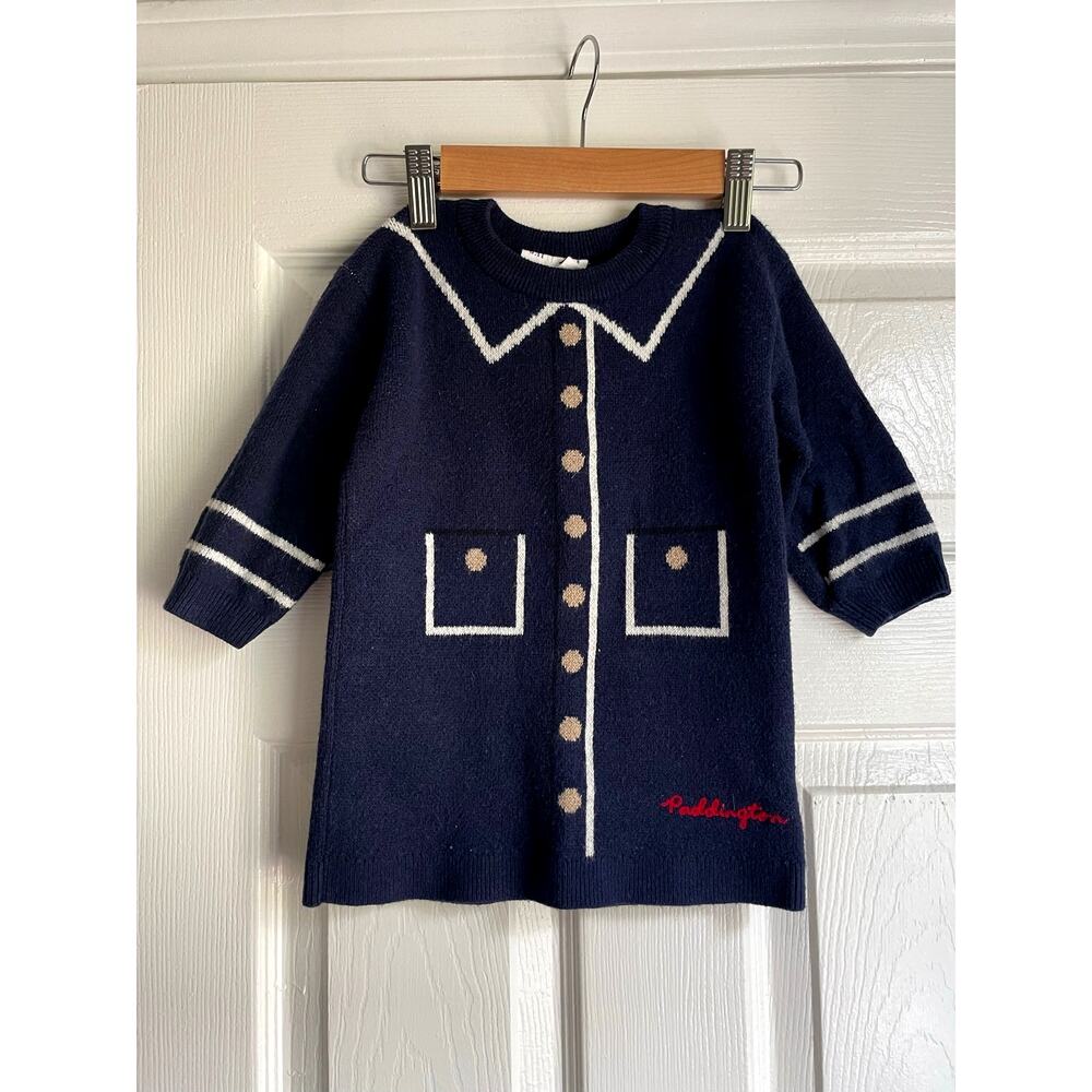 Baby Gap Paddington Bear CashSoft Sweater Dress Navy Blue Sz 12-18 Months RARE - Picture 2 of 13